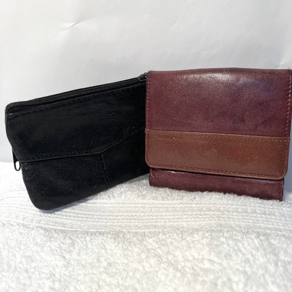 North East Vintage Brown Leather Wallet-Black Zip Up Coin/Keg Ring Holder - Picture 2 of 9